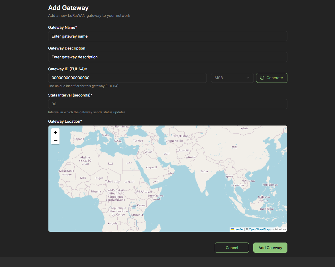 Gateway Configuration Form